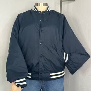 Vintage Navy Blank Varsity Snap Jacket Size XXL